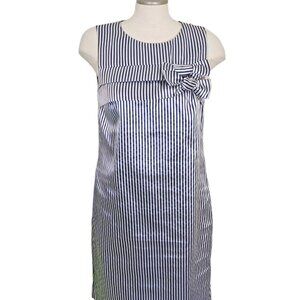 Banana Republic Dress Womens Size 8 Navy Silver Bow Striped Sheath Career Party